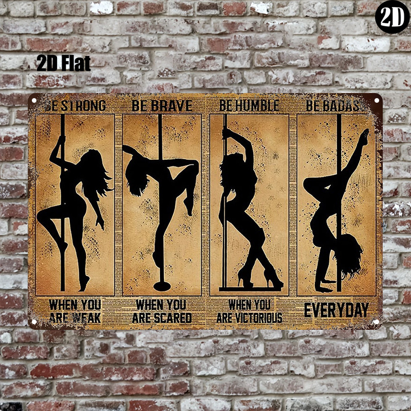 Vintage Collectible Plates - Rechteckiges Vintage-Metallschild mit Pole-Dance-Silhouette und Motivationstext,