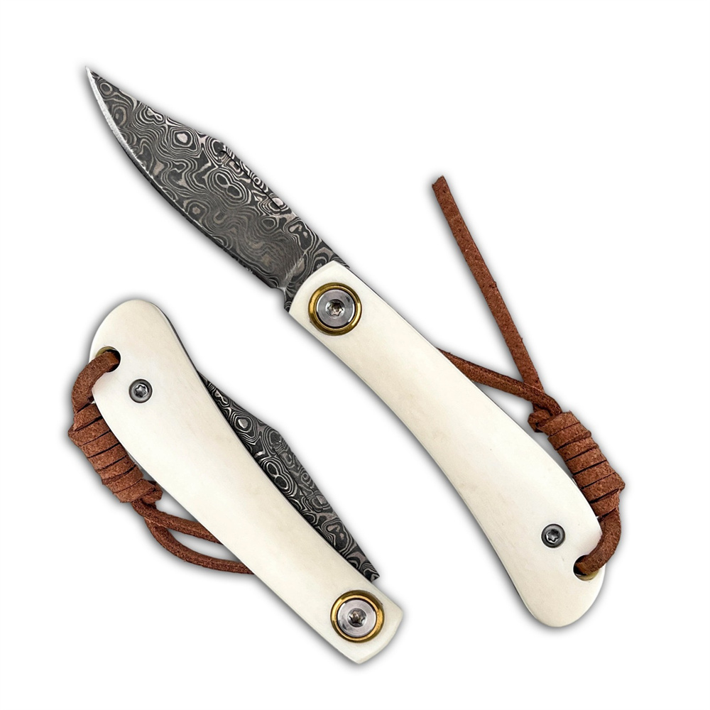 Vintage Collectible Knife - Kompaktes Vintage-Damast-Klappmesser, EDC-Taschenmesser mit Elfenbein-Knochengriff, Outdoor-Überlebensmesser