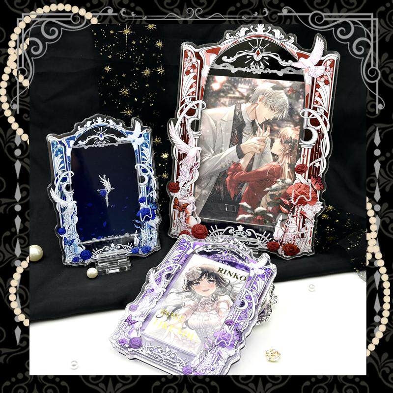 Collectible Vintage Photos - Königsblauer Rosen-Tauben-Acryl-Kartenrahmen, Vintage Verzierter Fotohalter für