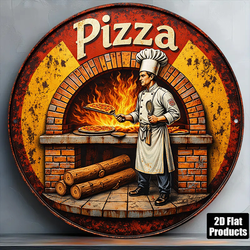 Vintage Collectible Plates - 2D Retro Metallschild, Vintage Pizza-Zubereitung Aluminium-Wandkunst,