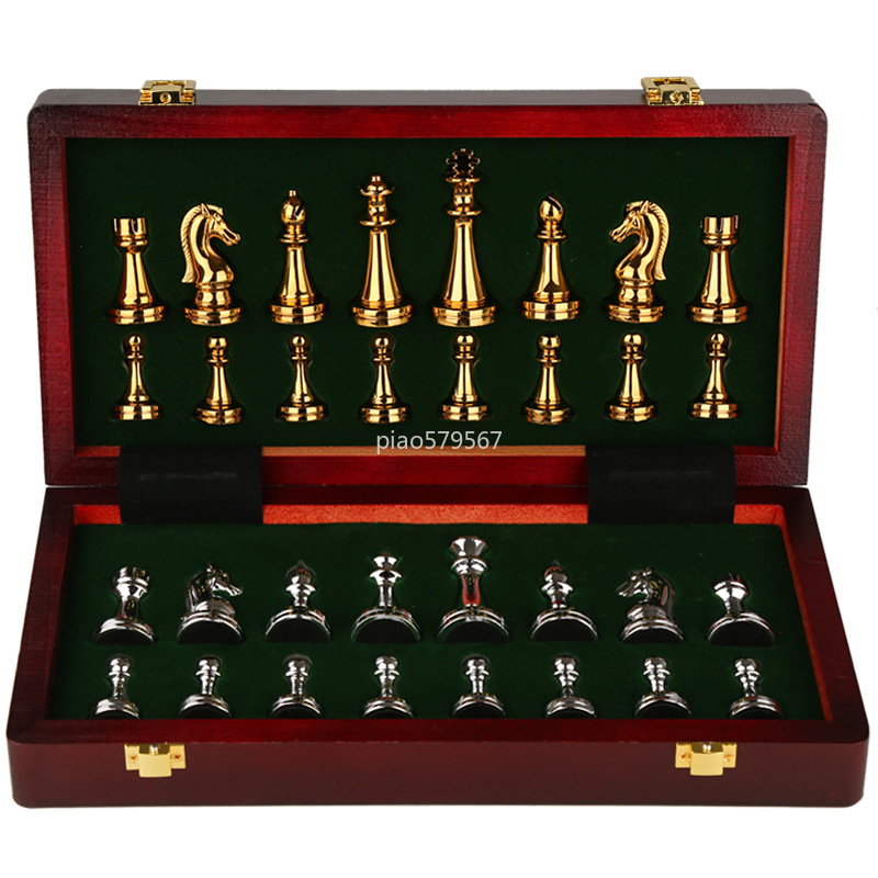 Vintage Collectible Board Games - Luxuriöses Holz-Schachspiel Metallfiguren Handgefertigt Vintage Europäisches