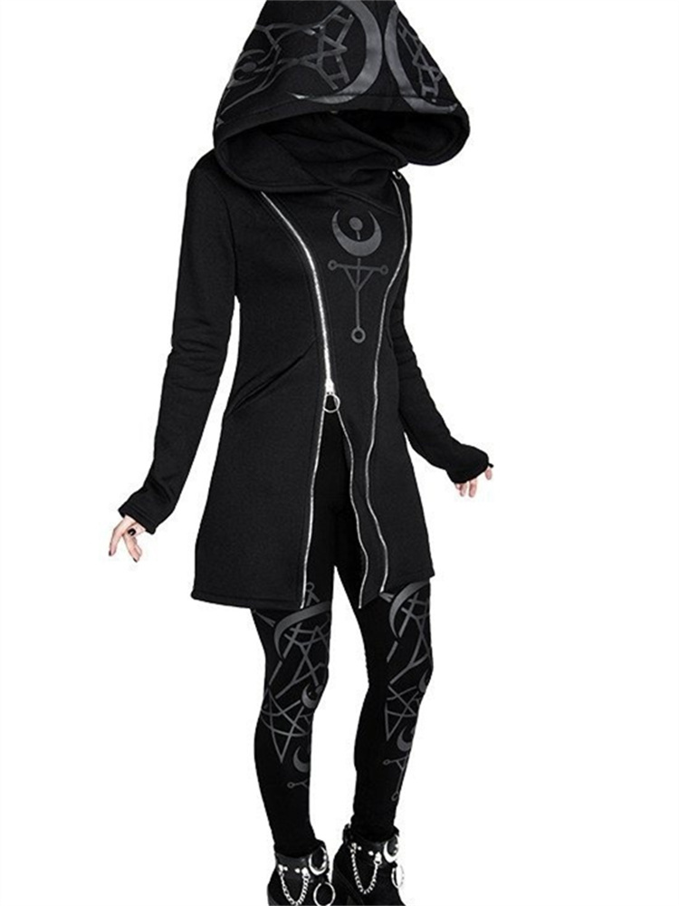 Gothic Punk Print Langarm Top  – Vintage Zip Hoodie Bewertung und Preis
